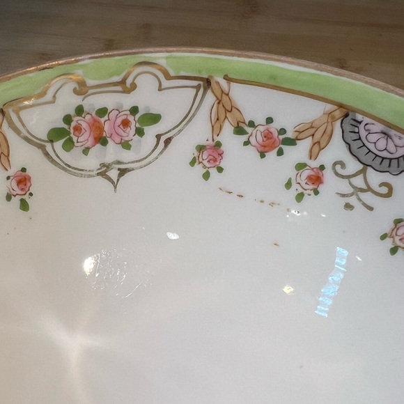 Antique (1891-1921) Nippon Footed Bowl Pink Rose and Swag Design Gold Detail - Picture 7 of 7